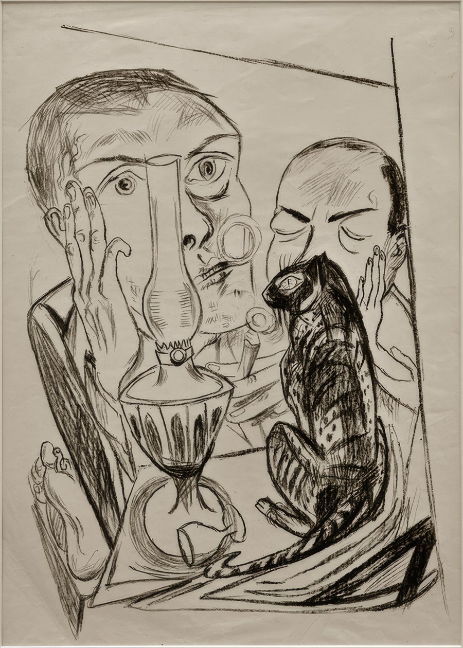Autoportrait avec chat et lampe - Max Beckmann