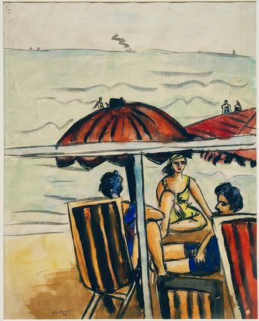 Scène de plage avec parasols - Max Beckmann