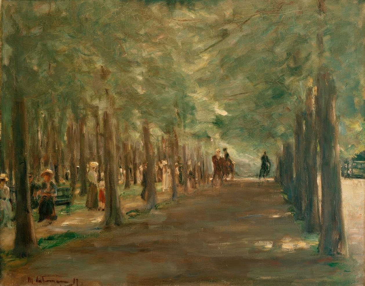 Allée dans le Tiergarten avec cavaliers et promeneurs - Max Liebermann
