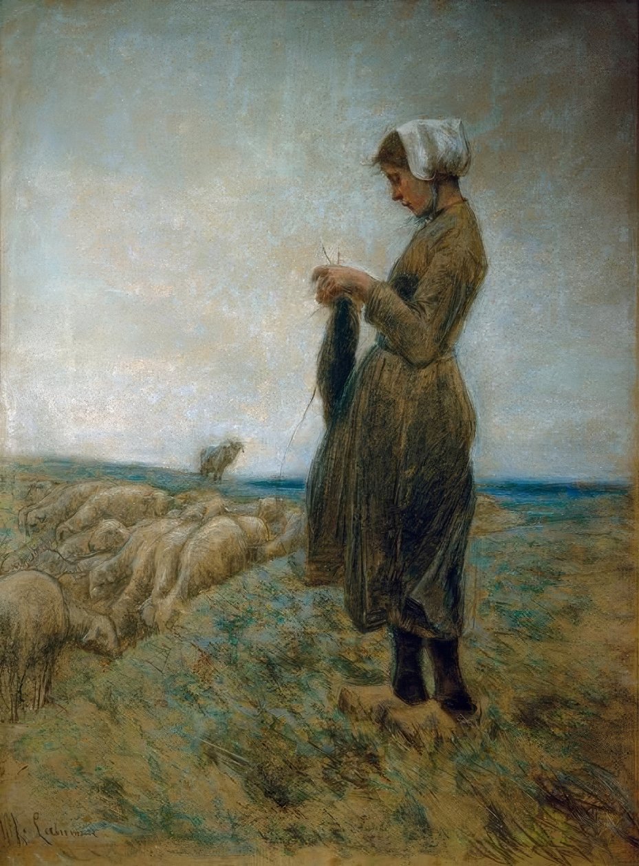 Jeune bergère hollandaise (Bergère tricotant) - Max Liebermann