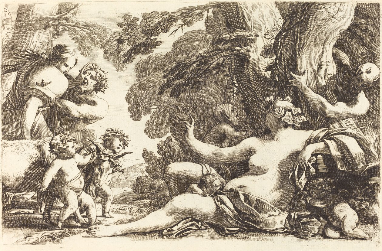 Bacchante assise avec enfants - Michel Dorigny