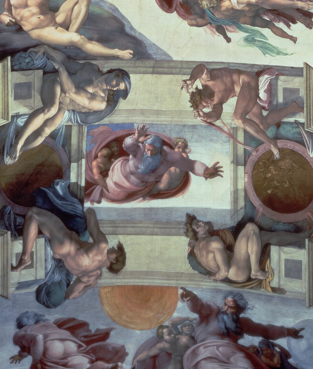 Plafond de la Chapelle Sixtine (1508-12) : La Séparation des Eaux de la Terre, 1511-12 (après restauration) - Michelangelo Buonarroti