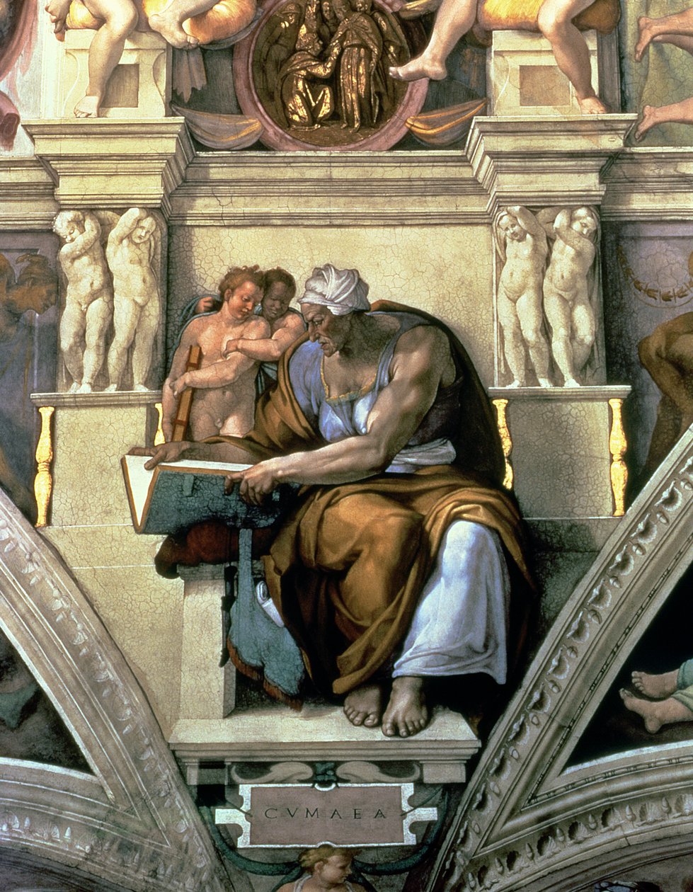 Plafond de la chapelle Sixtine : Sibylle de Cumes (après restauration) - Michelangelo Buonarroti