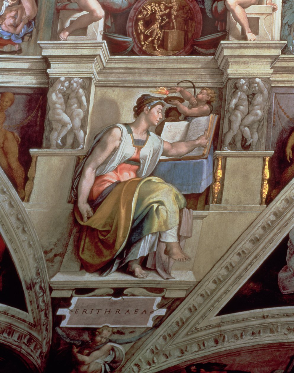Plafond de la chapelle Sixtine : Sibylle Érythréenne (après restauration) - Michelangelo Buonarroti