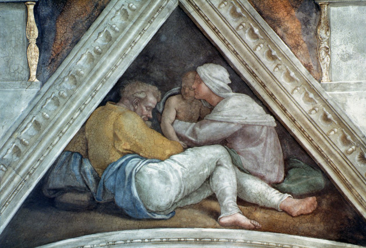 Plafond de la chapelle Sixtine : Les ancêtres du Christ (avant restauration) - Michelangelo Buonarroti