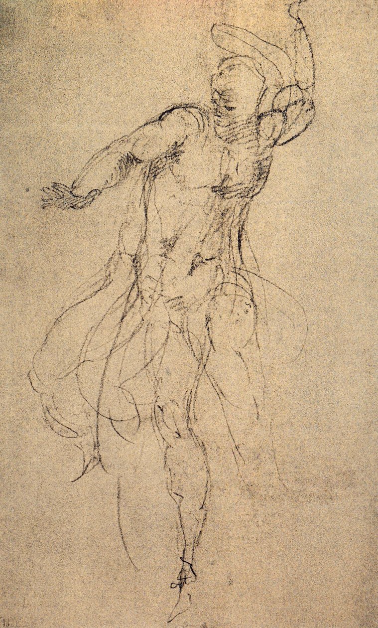 Étude pour le Jugement dernier; dessin de Michel-Ange. Casa Buonarroti, Florence - Michelangelo Buonarroti