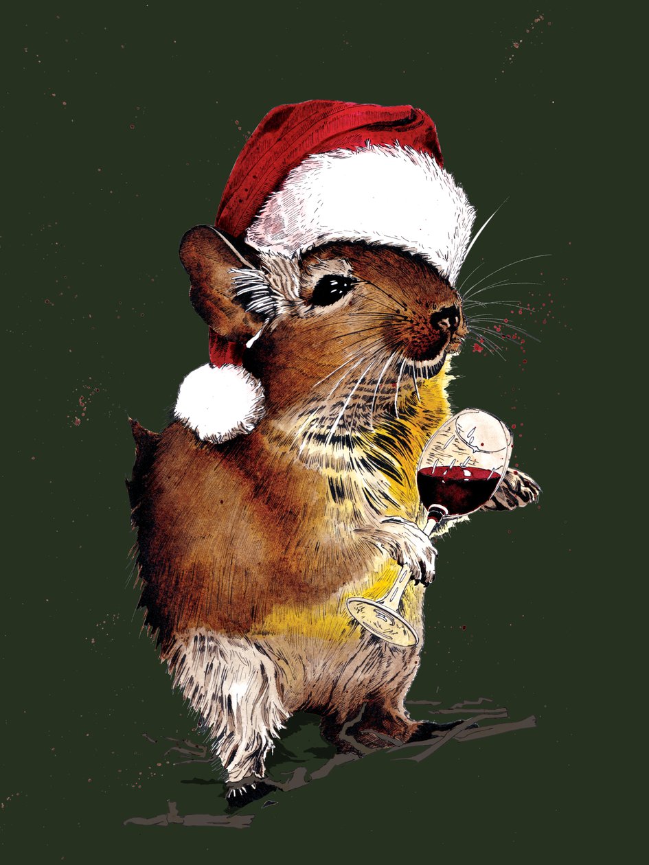Degu de Noël sur fond vert forêt, 2020 - Mike Davis