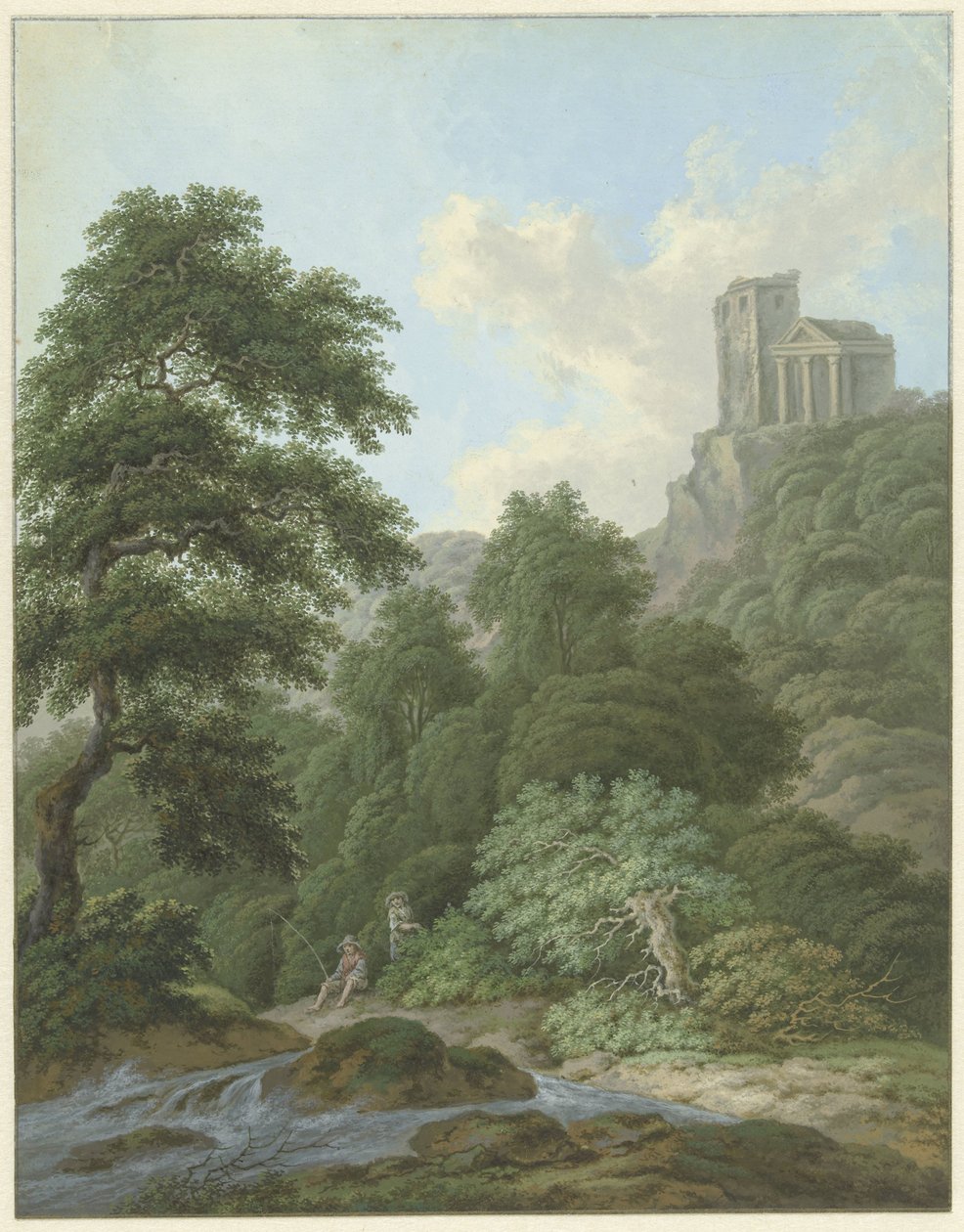 Paysage avec pêcheur - Monogrammist FWH (possibly)