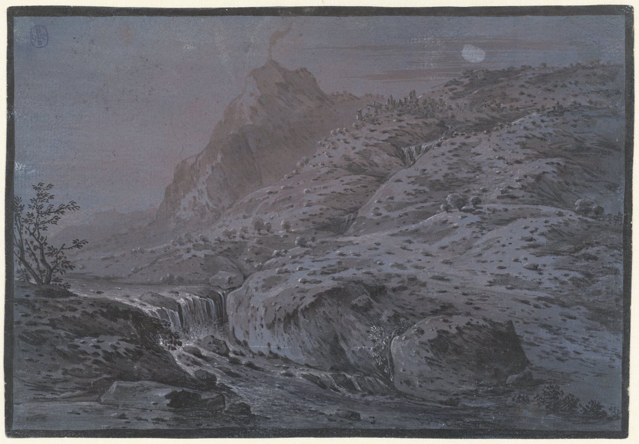 Paysage volcanique au clair de lune - Monogrammist IAR of IAP