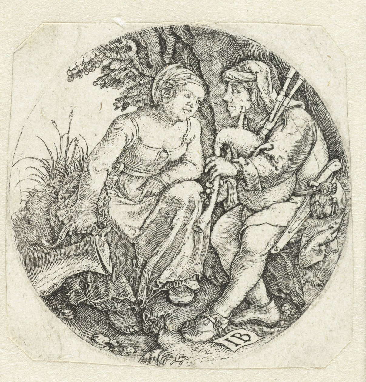 Joueur de cornemuse et jeune femme - Monogrammist IB