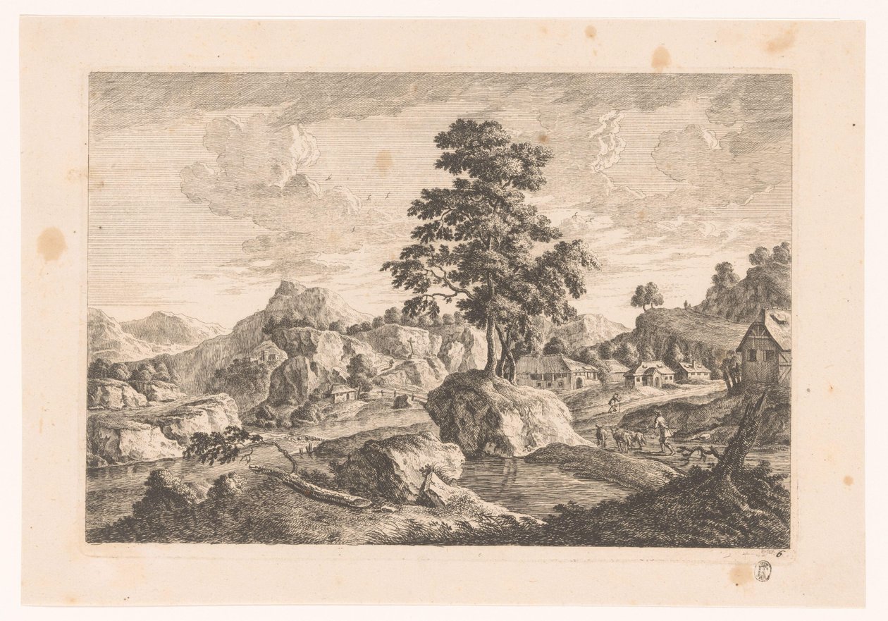 Paysage montagneux avec maisons - Monogrammist MEG