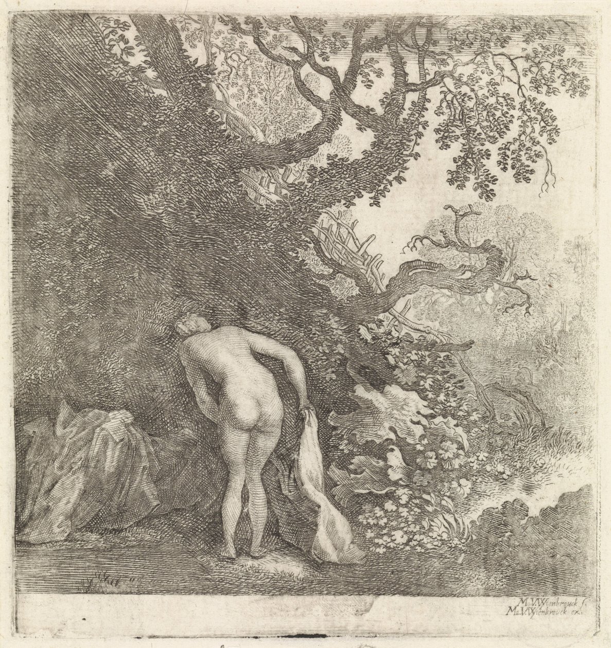 Femme se baignant, vue de dos - Moyses van Wtenbrouck
