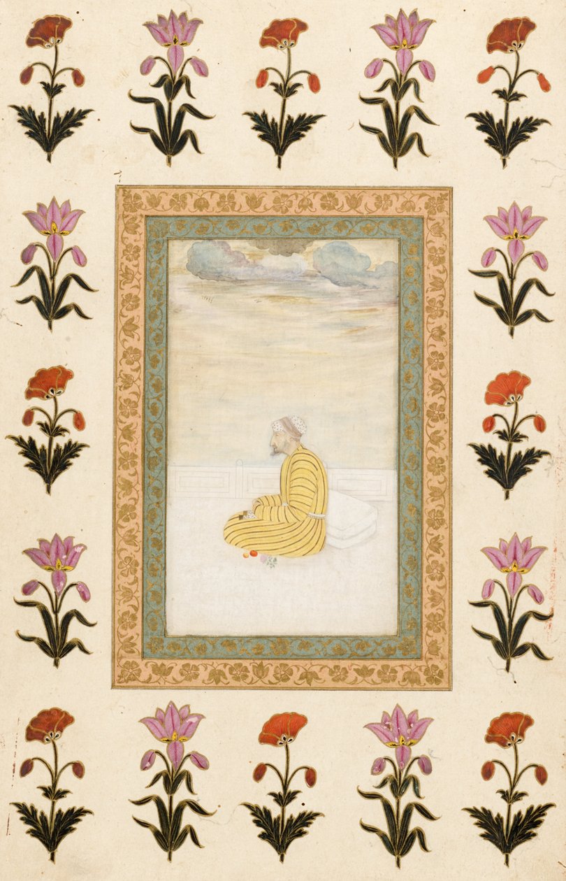 Homme contemplatif assis sur une terrasse, 1674-1675 - Mughal School