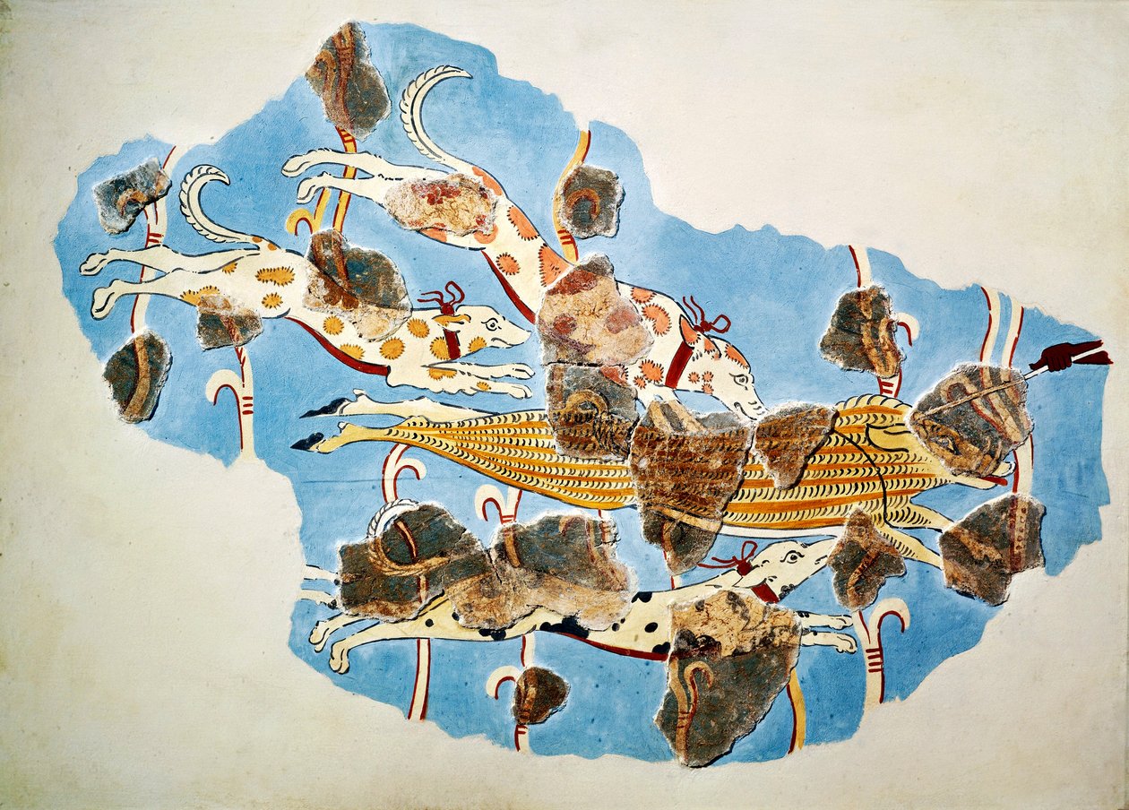Fresque représentant une scène de chasse, de Tirynthe, Grèce - Mycenaean Mycenaean