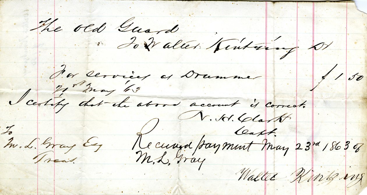 Pour services en tant que tambour - N. H. Clark