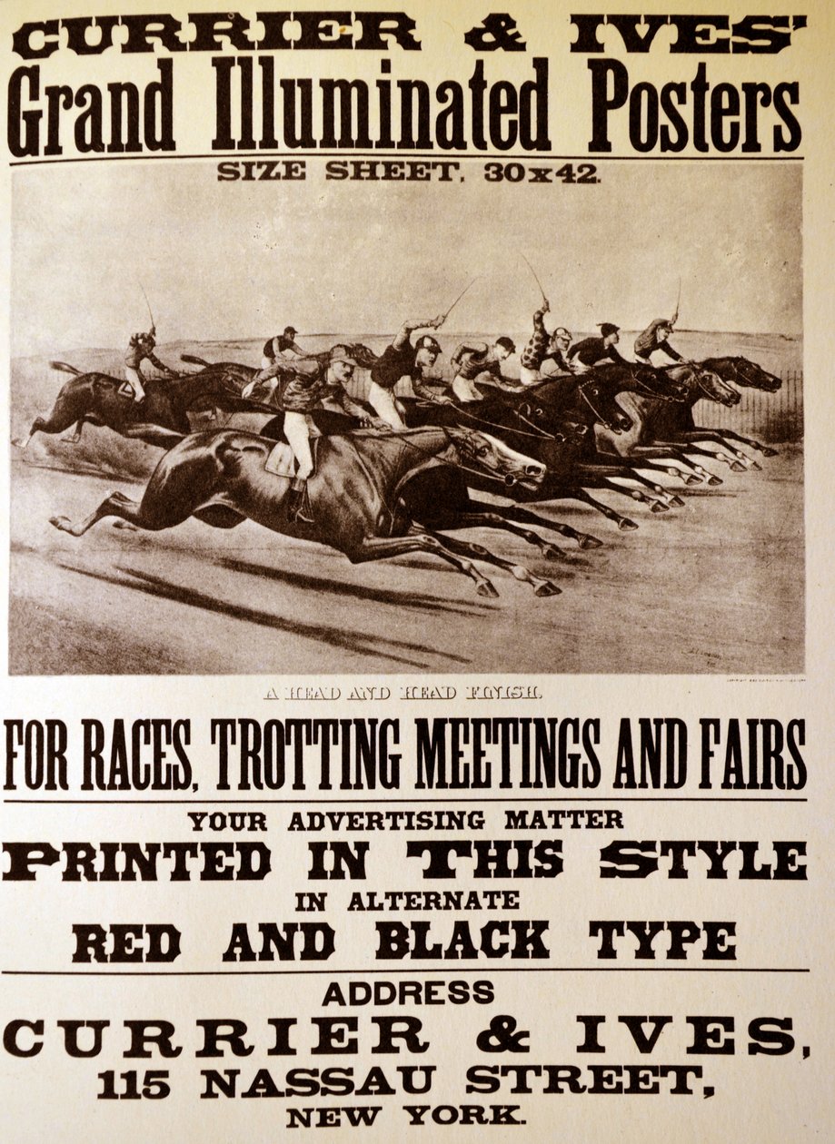 Affiches illuminées pour les courses, réunions de trot et foires - N. and Ives, J.M. Currier