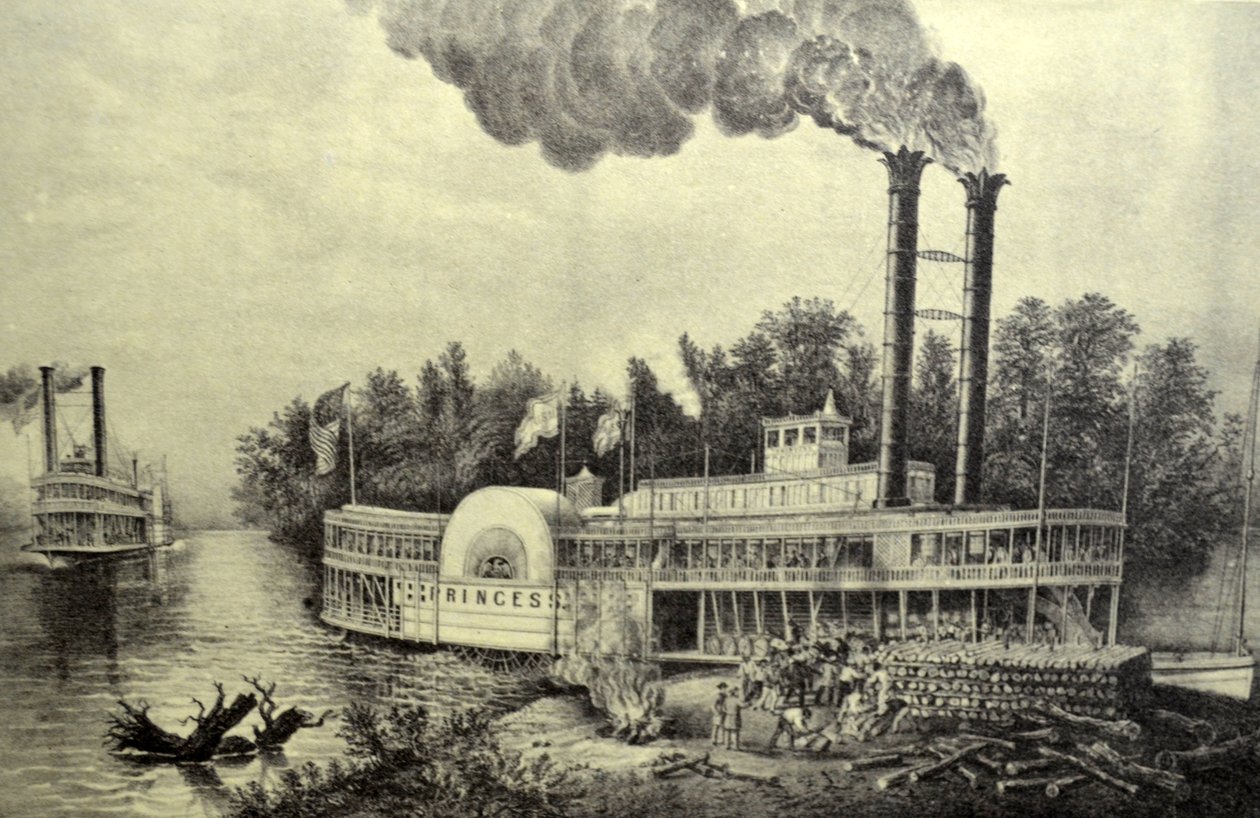 Illustration de Currier & Ives du 19ème siècle. Bateau à aubes du Mississippi - N. and Ives, J.M. Currier