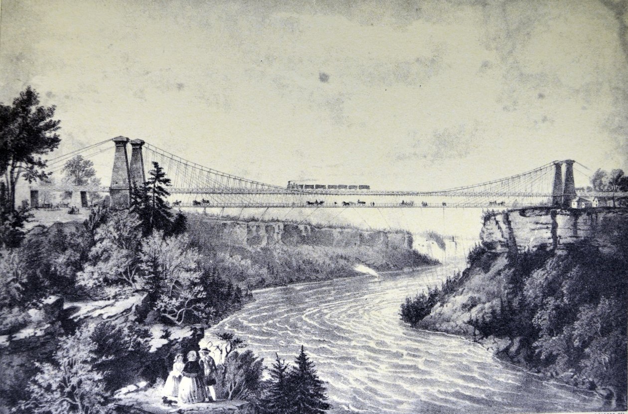 Le Pont Suspendu du Chemin de Fer, Près des Chutes du Niagara - N. and Ives, J.M. Currier