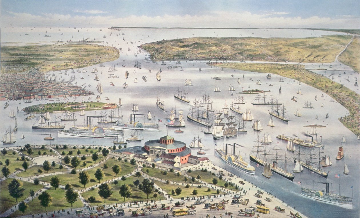 Port de New York, vue vers le sud, c.1880 - N. and Ives, J.M. Currier