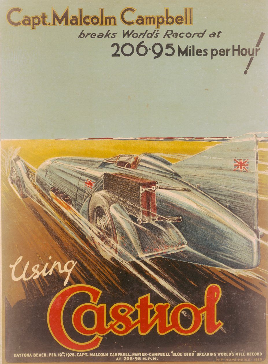 Affiche publicitaire Castrol, avec Bluebird, 1928 - NF Humphries