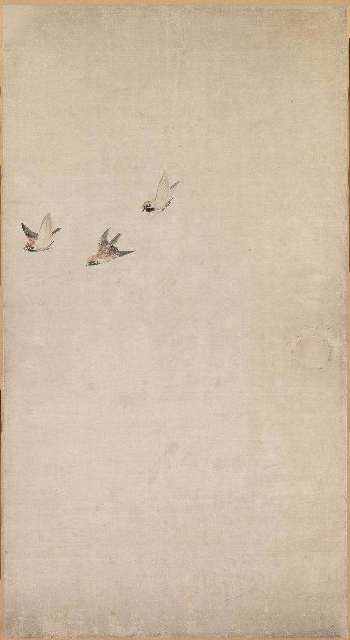 Chiots, moineaux et chrysanthèmes - Nagasawa Rosetsu