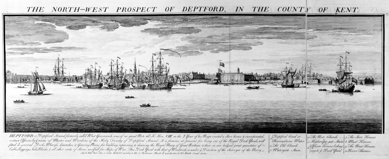 La perspective nord-ouest de Deptford, dans le comté de Kent, 1739 - Nathaniel and Samuel Buck