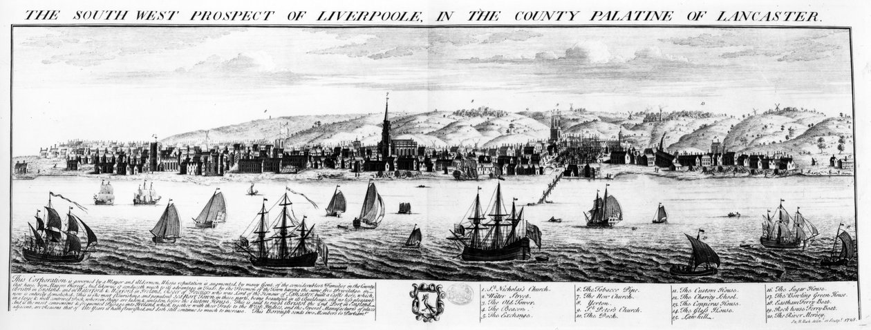 La Perspective Sud-Ouest de Liverpool, dans le Comté Palatin de Lancaster, 1728 - Nathaniel and Samuel Buck