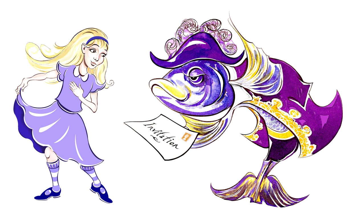 Alice et le valet de pied poisson - illustration des Aventures d