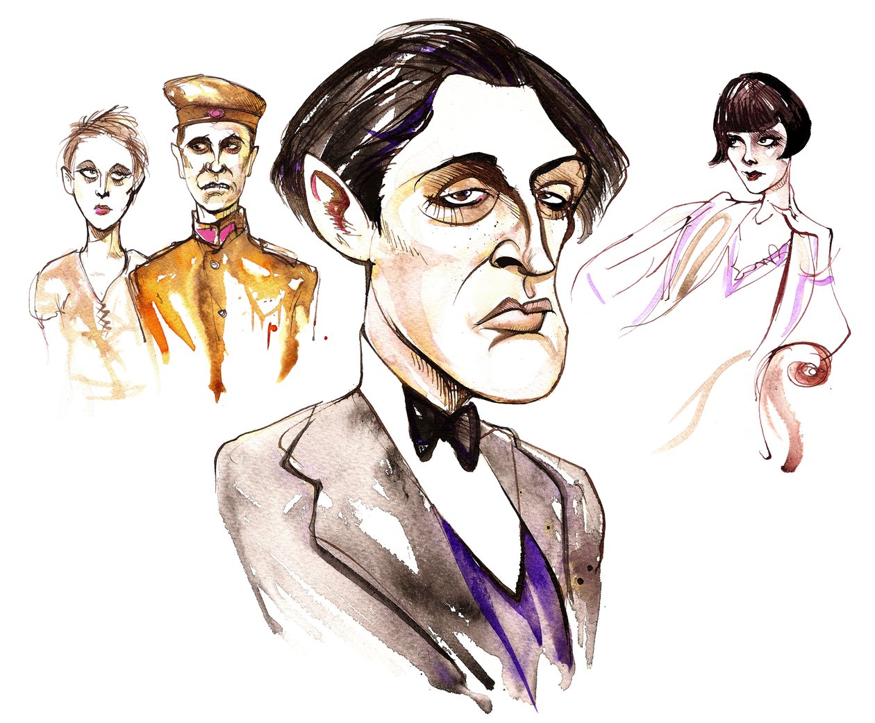Alban Berg, compositeur autrichien (1885-1935); caricaturé avec des personnages de ses deux opéras : Wozzeck de 1925 et Lulu de 1935 - Neale Osborne