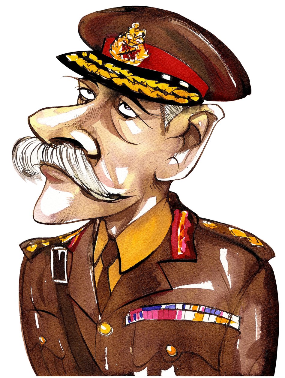 Field Marshall britannique, Premier Comte Haig de Bernersyde (1861-1928); caricature en couleur en uniforme militaire - Neale Osborne