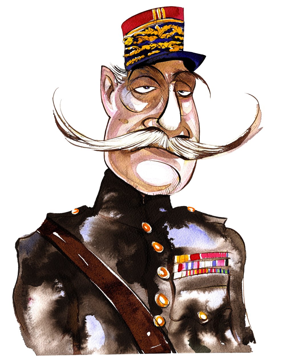 Ferdinand Foch - Maréchal français (1851-1929); caricature en couleur - Neale Osborne
