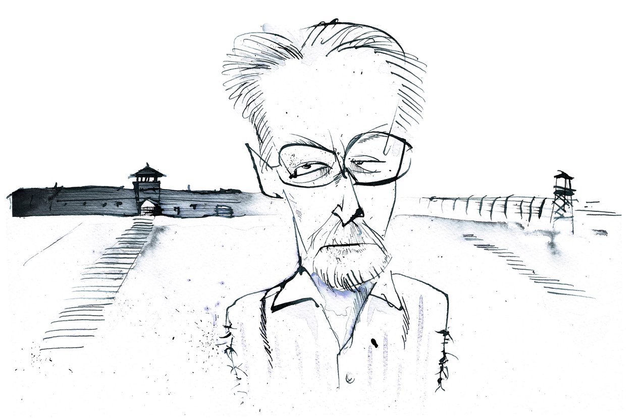 Primo Levi, écrivain, poète et chimiste italien (1919-87); caricature - Neale Osborne