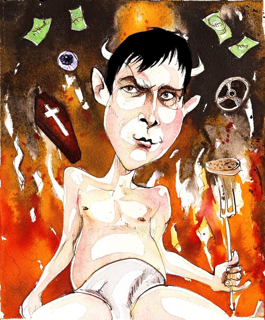 Joe Orton, auteur et dramaturge anglais; caricature en référence à ses pièces Entertaining Mr Sloane (de 1964) et Loot (de 1965) - Neale Osborne