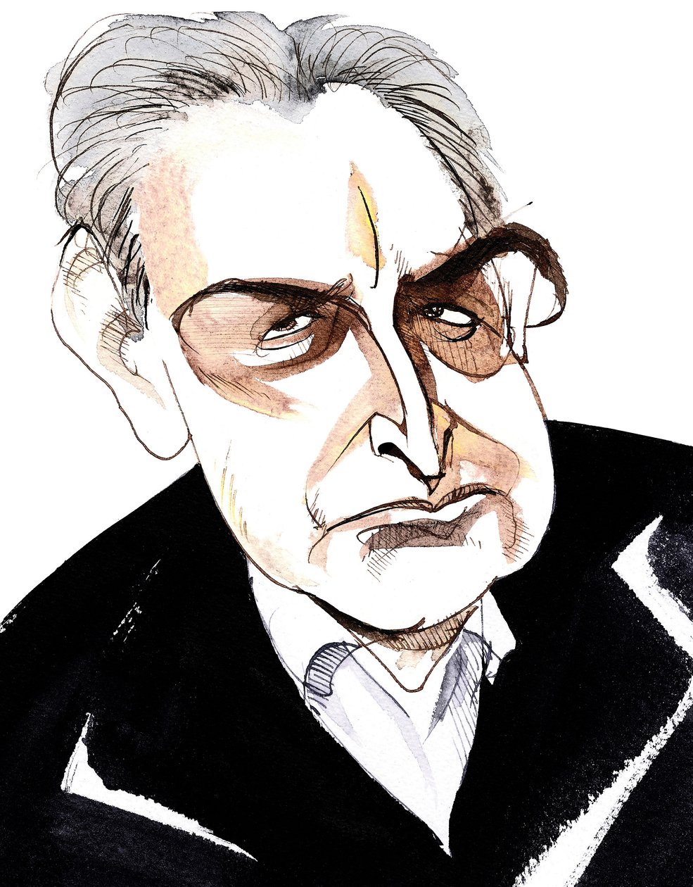 John Banville, romancier et scénariste irlandais; écrivain de romans policiers sous le pseudonyme Benjamin Black; caricature - Neale Osborne