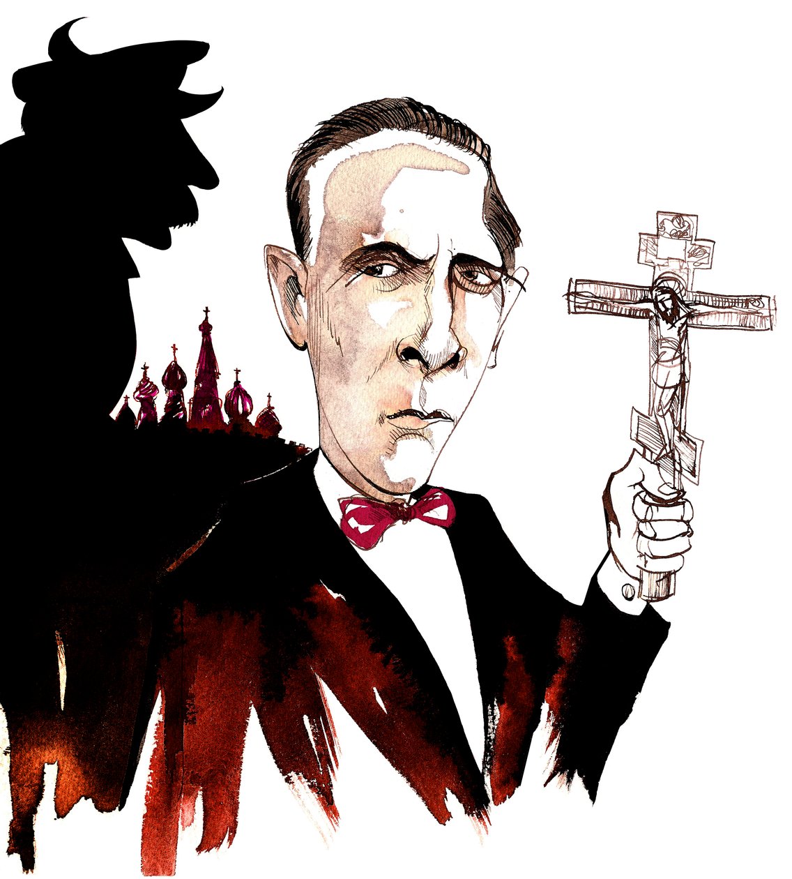 Mikhaïl Boulgakov, écrivain et dramaturge russe; caricaturé dans l