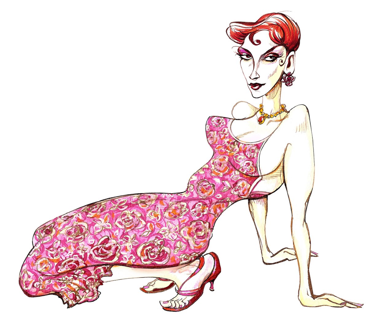 Modèle en robe fleurie rose - Neale Osborne