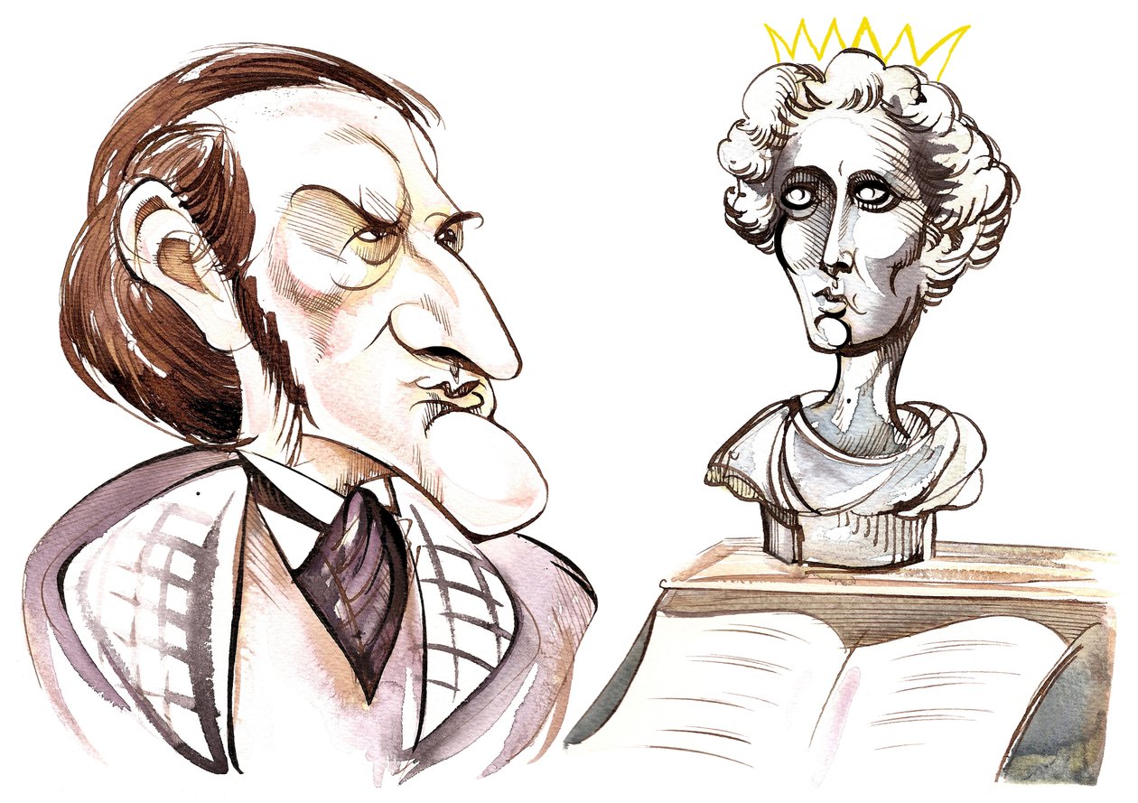 Caricature de Richard Wagner avec un buste de Louis II de Bavière (1845-86) - Neale Osborne