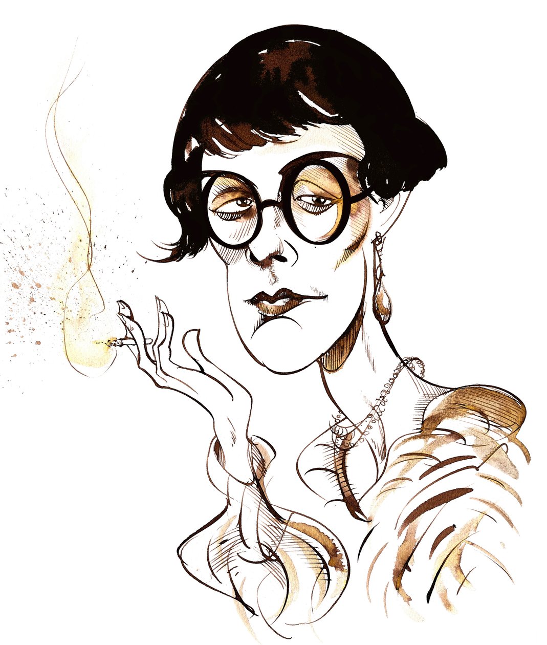 Sylvia Townsend Warner - caricature tenant une cigarette - Neale Osborne