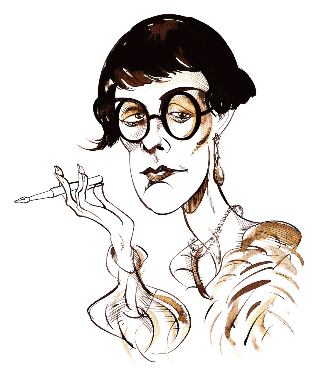 Sylvia Townsend Warner - caricature tenant un stylo - Neale Osborne