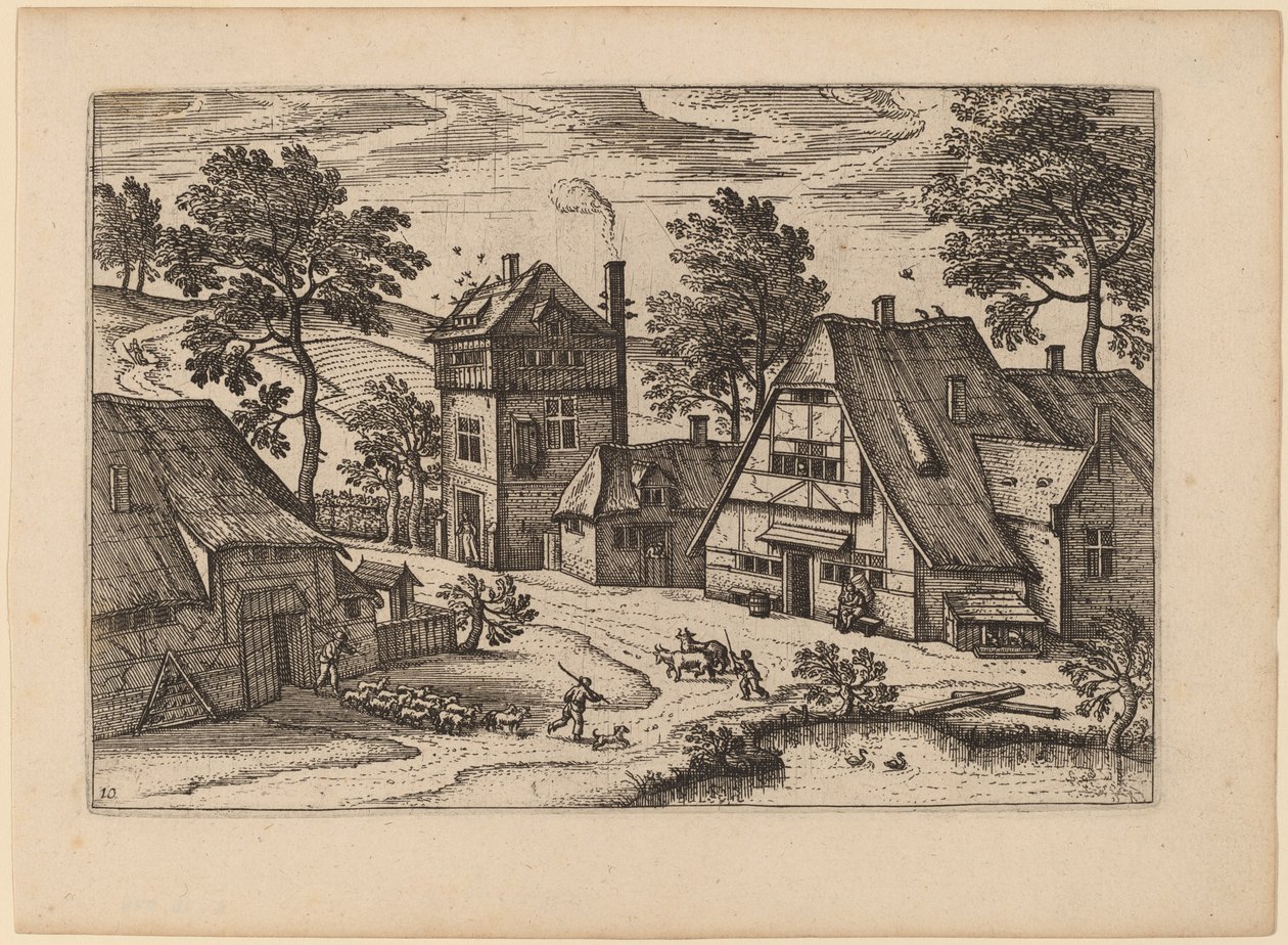 Village avec étang - Netherlandish 16th Century