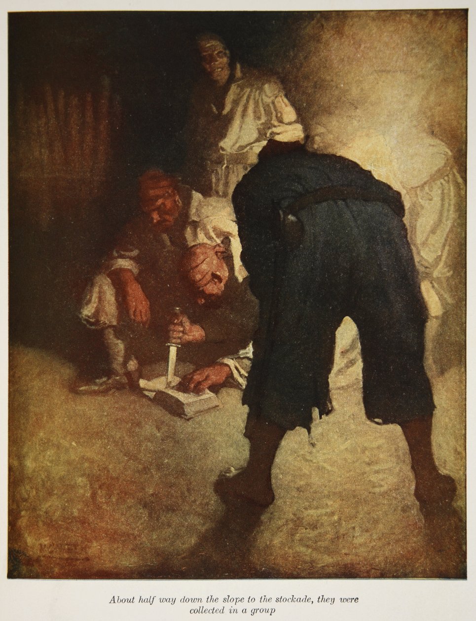 À mi-chemin de la pente vers le stockade, ils étaient rassemblés en groupe, une illustration de 