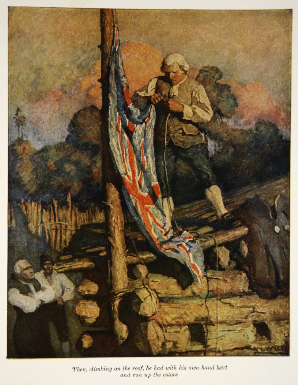 Quand, grimpant sur le toit, il avait de sa propre main plié et hissé les couleurs, une illustration de 