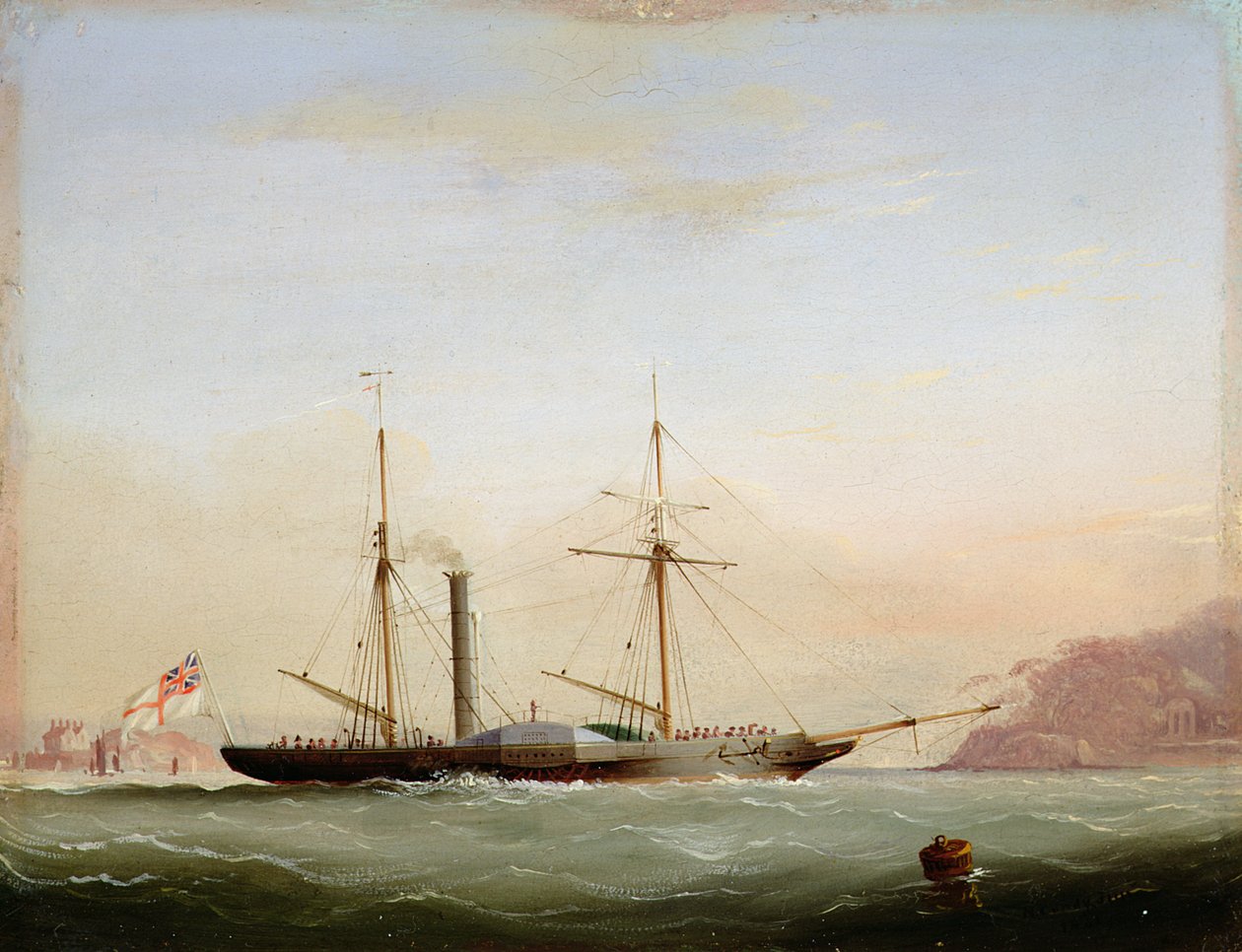 Bateau à vapeur à aubes dans le Plymouth Sound au large de Mount Edgecombe, 1841 - Nicholas Matthews Condy