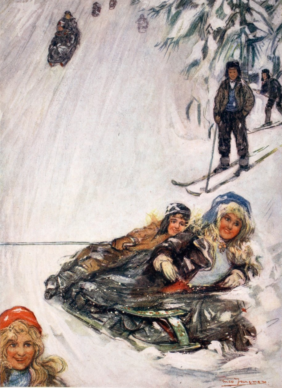 Filles sur une luge renversée, Holmencollen, 1905 - Nico Jungman