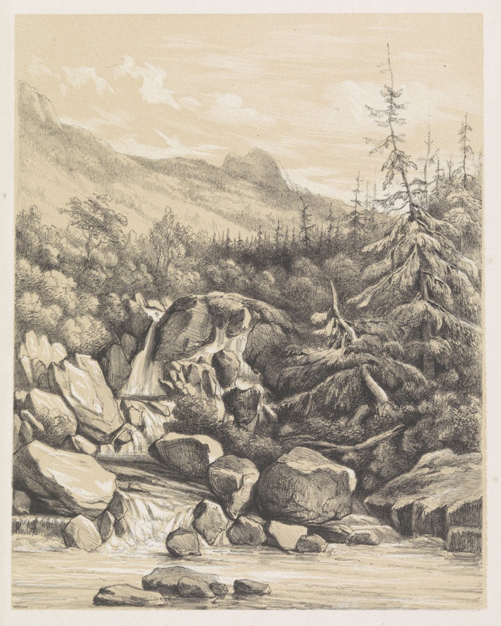 Paysage montagneux avec cascade - Nicolaas Barnouw