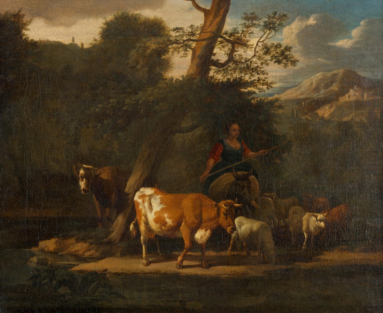 Bergère avec des vaches sous un arbre - Nicolaes Pietersz. Berchem