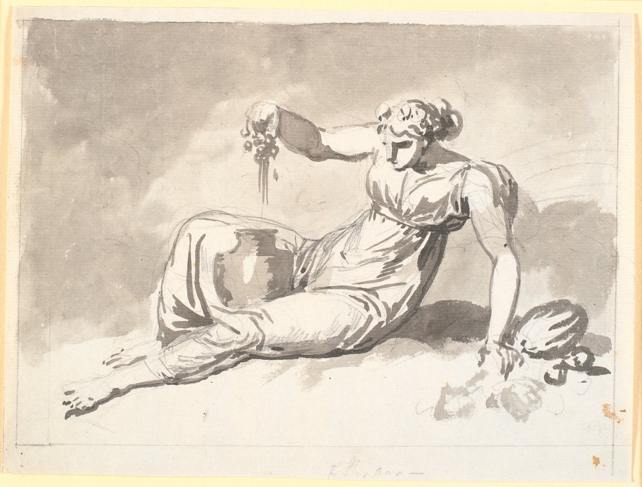 Automne, une femme assise pressant des raisins - Nicolai Abildgaard