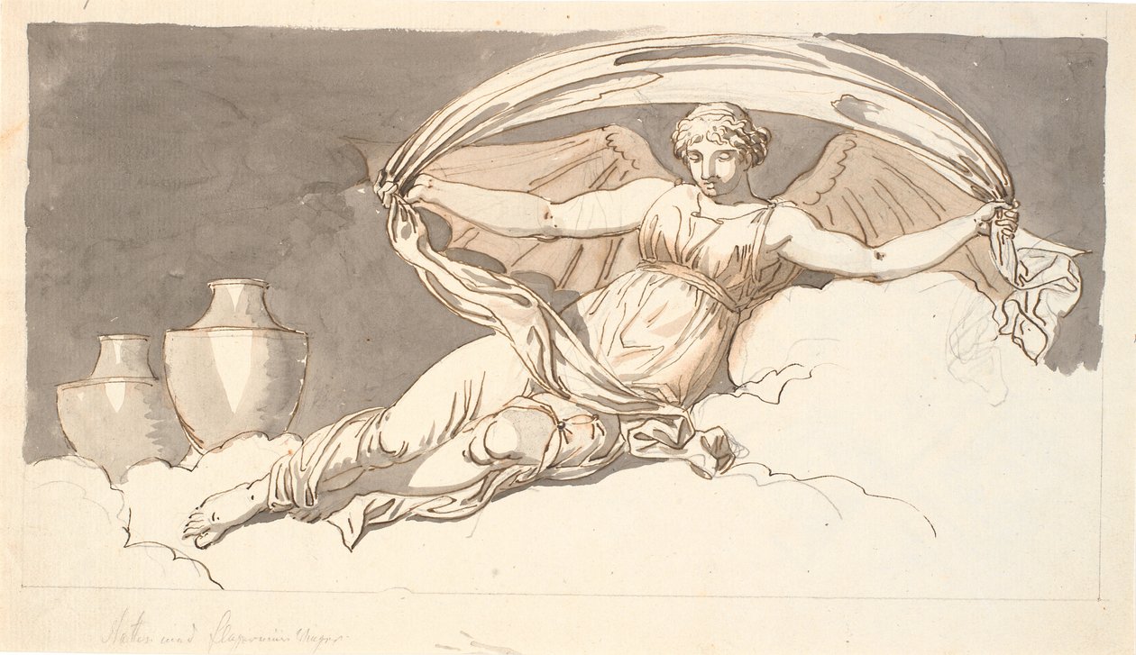 La Nuit, une femme reposant avec des ailes de chauve-souris - Nicolai Abildgaard