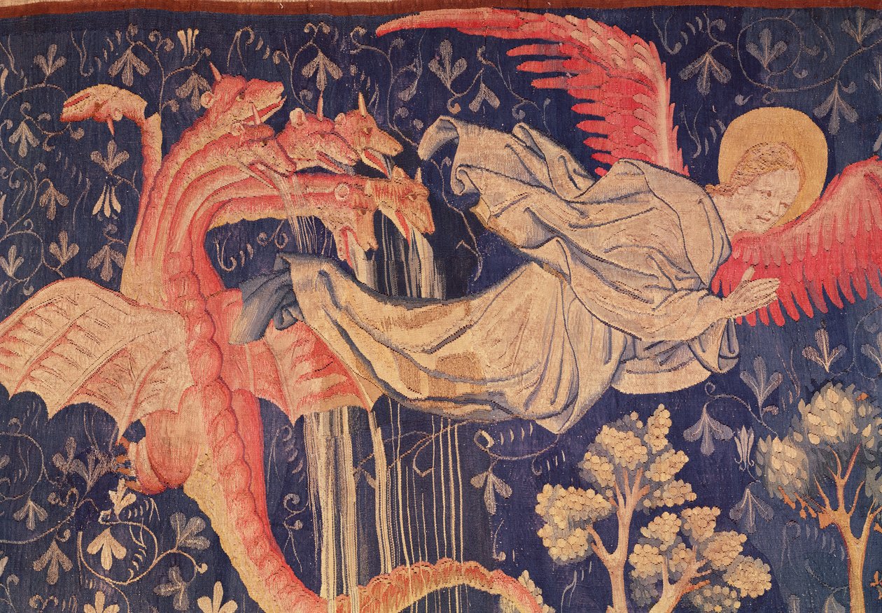 Le dragon poursuivant la femme, détail du dragon crachant de l