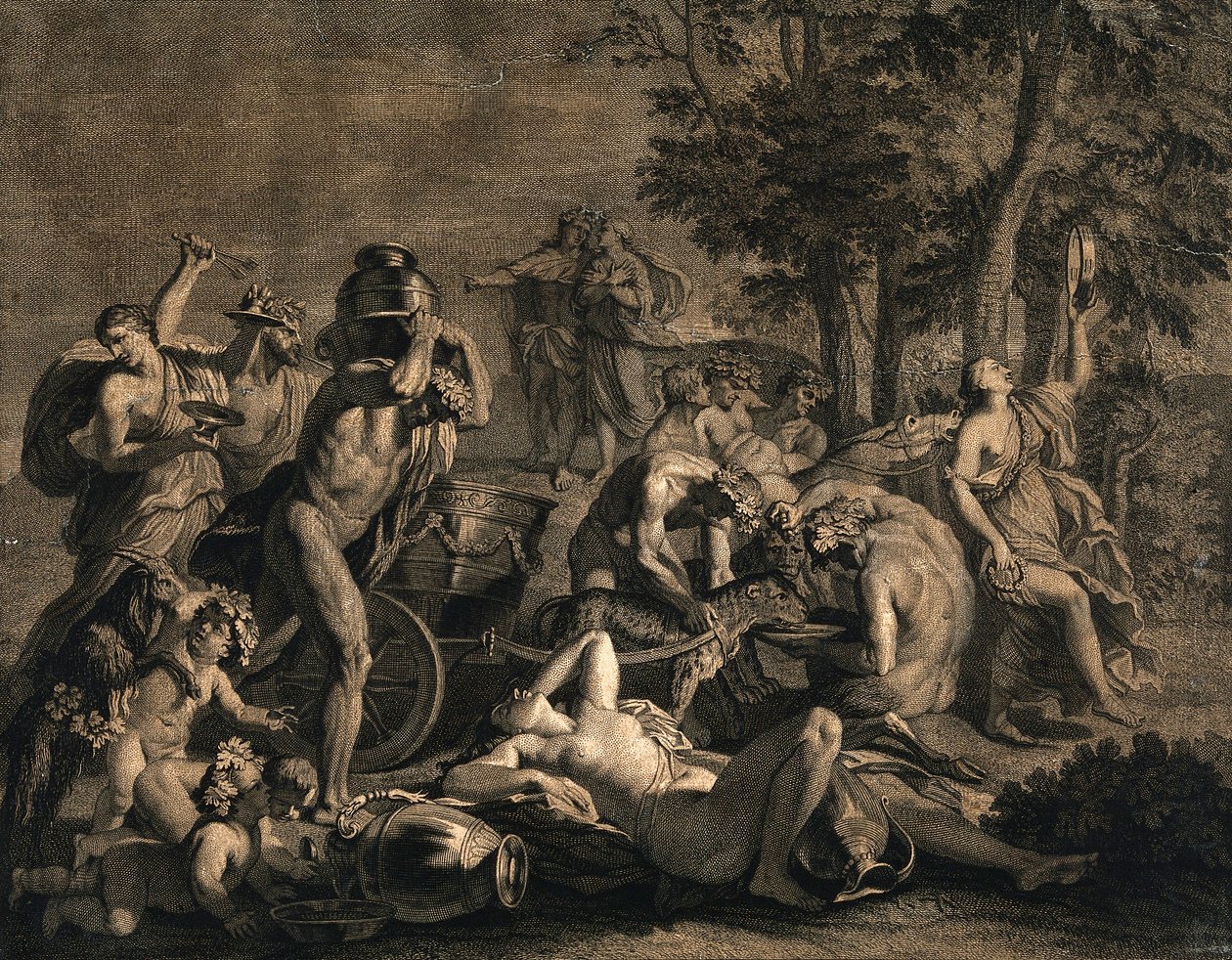 Un rassemblement bachique avec des léopards tirant - Nicolas Poussin